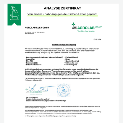 Shilajit Kapseln Hochdosiert - 10:1 Extrakt - 83% Fulvinsäure | Abgefüllt und Laborgeprüft in DE | 120 Kapseln - 900mg Mumijo Tagesdosis | Vegan & ohne Zusätze - SCHWARZESGOLD