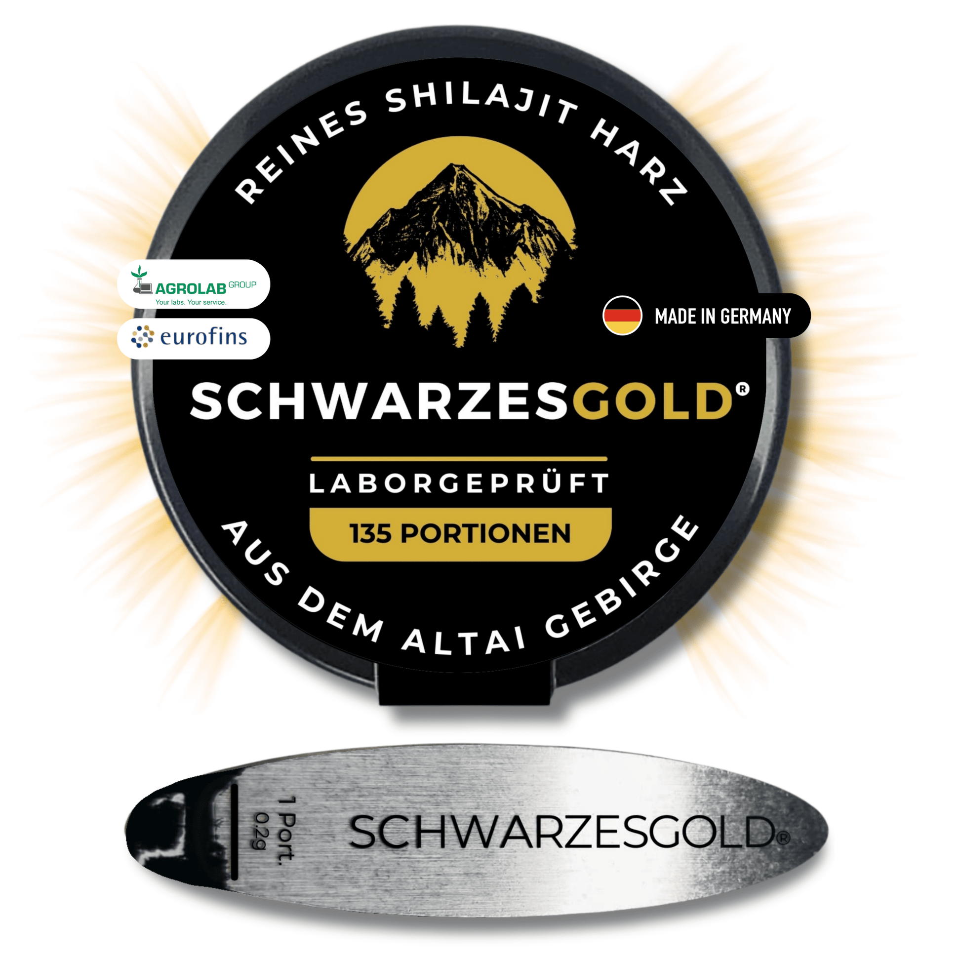 Shilajit Original Harz aus dem Altai Gebirge - Abgefüllt und laborgeprüft in DE | 27g | 50% Fulvinsäure und 9% Huminsäure | Authentisches Mumijo Shilajit kaufen - SCHWARZESGOLD